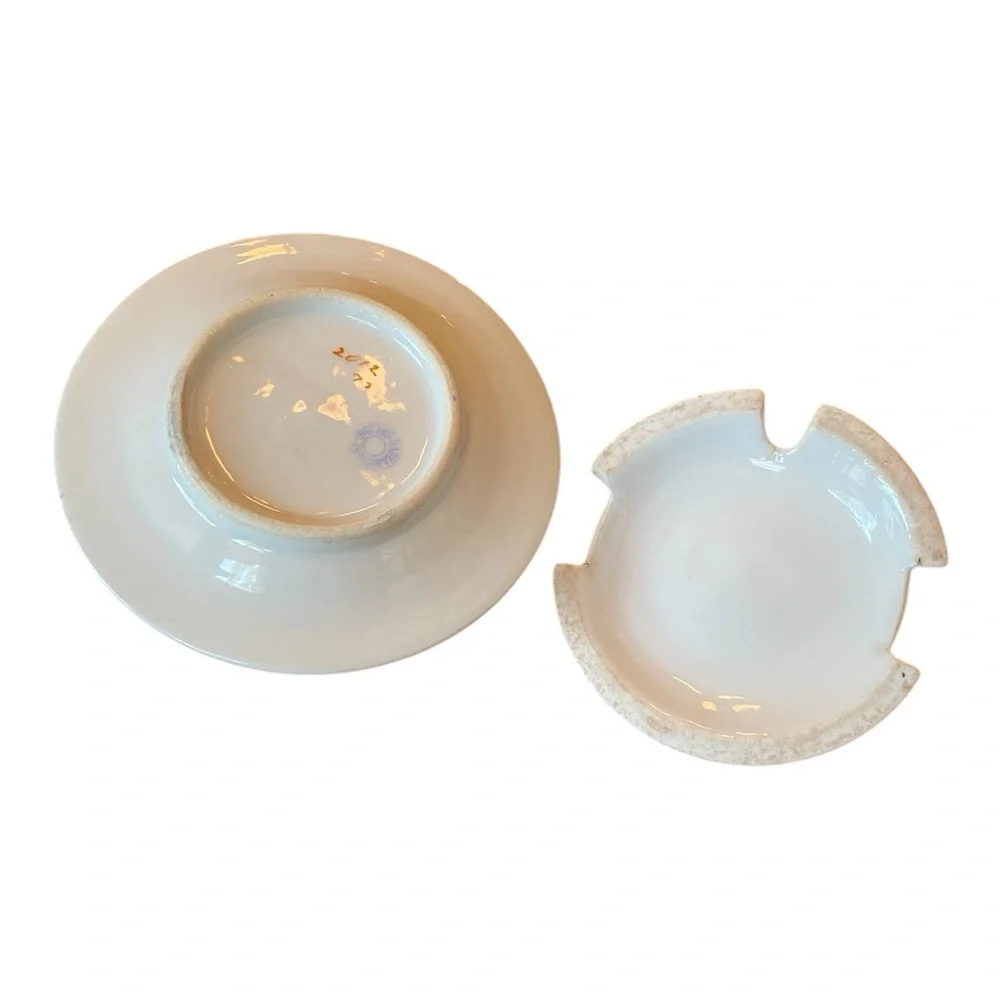 Antique Marx & Gutherz Carlsbad Austria Porcelain Sugar Bowl Lid Saucer Flower